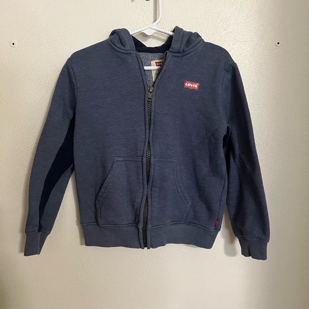 LEVI'S Classic Full Zip Fleece Hooded Sweatshirt‎ Jacket Navy Blue Boy's Size 4T
